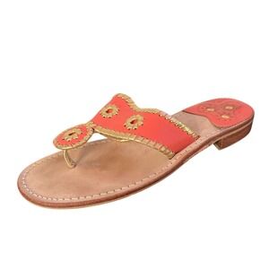 Jack‎ Rogers Nantucket Thong Sandals Coral Gold Size 8 Slip On Shoes Leather